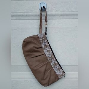 Elegant Tan Clutch with Lace Detail